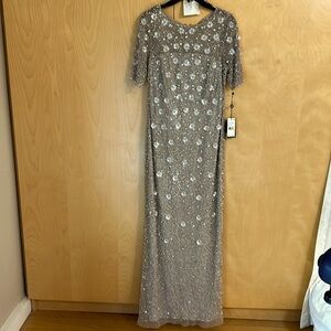 *NWT* Adrianna Papell Beaded Long 3D Floral Gown